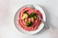 Nutritious and hearty breakfast includes beetroot hummus for a protein-rich, fiber-packed meal Royalty Free Stock Photo