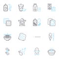 Nutritious meals linear icons set. Balanced, Wholesome, Nutrient-dense, Filling, Healthful, Satisfying, Nourishing line