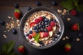Nutritious Muesli oats fruits topview. Generate Ai