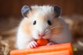 Nutritious rodent meal: hamster enjoying carrot snack Royalty Free Stock Photo