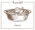 Nutritious samgyetang in deep bowl from Korean food.