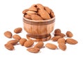 Nuts Almond in a wooden bowl isolated on white background Royalty Free Stock Photo