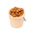 Nuts Almond in a wooden bowl isolated on white background. Royalty Free Stock Photo