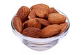 Nuts, almonds in clear glass vase Isolated on White with Clipping Path Royalty Free Stock Photo