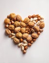 Nuts background, texture. Various type of nut in form of heart. Royalty Free Stock Photo