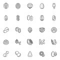 Nuts and beans line icons set Royalty Free Stock Photo