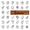 Nuts, beans and seeds with inscription line icon set, food symbols collection, vector sketches, logo illustrations