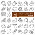 Nuts, beans and seeds line icon set, food symbols collection, vector sketches, logo illustrations, agriculture signs Royalty Free Stock Photo