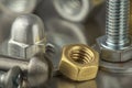 Nuts, bolts, screws, washers, bearings on a metal steel background Royalty Free Stock Photo