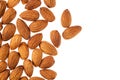 Nuts border of almonds on white background. Royalty Free Stock Photo