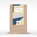 Nuts Chocolate Craft Paper Bag Product Label. Abstract Vector Packaging Design Layout with Realistic Shadows. Modern