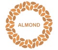 Nuts circle frame. Round almond border. Flat Vector illustration isolated on white background Royalty Free Stock Photo