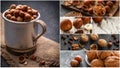 Nuts collage, different colorful nuts backgrounds. Healthy food Royalty Free Stock Photo