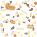 Nuts collection tileable texture vector. Suits for fabric and package print Royalty Free Stock Photo