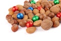 Nuts with colorful chocolate balls Royalty Free Stock Photo