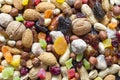 Nuts and dried fruits background