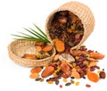 Nuts and dried fruits mix in a basket Royalty Free Stock Photo