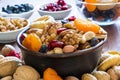 Nuts and dried fruits mix in a bowl Royalty Free Stock Photo