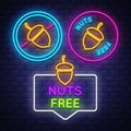 Nuts Free badge collection . Allergy sign. Neon sign