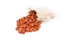 Nuts hazelnut in a bag on a white background