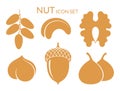 Nuts. Icon set. fruit on white background