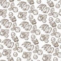 Nuts and leaves, nutrition and dieting seamless pattern