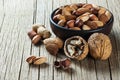 Nuts mix dried fruits in bowl, different kind of nut Royalty Free Stock Photo