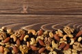 Nuts mixture of almond, cashew, peanut and raisin free-space view Royalty Free Stock Photo