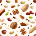 Nuts seamless patern. Assorted nuts on light background