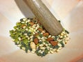 Nuts and seeds in a bowl for pounded tea, Lei Cha Royalty Free Stock Photo