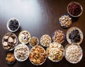 Nuts, seeds and dried fruits on the table