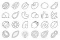 Nuts and seeds line icons. Hazelnut, Almond nut and Peanut. Vector Royalty Free Stock Photo