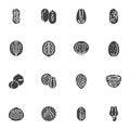 Nuts, seeds vector icons set Royalty Free Stock Photo