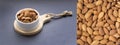 Nuts top view and almonds in a bowl on a black background. Royalty Free Stock Photo