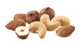 Nuts trail mix, almond, hazelnut, cashews isolated on white background Royalty Free Stock Photo