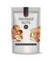 Nuts vector realistic mock up. Greek walnuts, almonds and hazelnuts. 3d detailed design packages Royalty Free Stock Photo