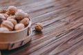Nuts on a wooden background