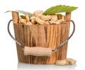 Nuts in wooden bucket