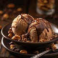 nutty brown ice cream and sweet chocolate syrup Royalty Free Stock Photo