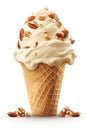 A Nutty Delight: Butter Pecan Ice Cream Cone, Isolated on White Background - Generative AI Royalty Free Stock Photo