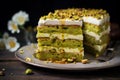 Nutty Pistachio cake slice. Generate Ai