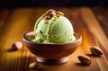nutty sweet dessert, ice cream with fresh nuts, summer refreshing dessert, wooden table