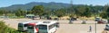 Nuwara Eliya, Sri Lanka - March 10, 2022: Panoramic view of the parking lot near Gregory Park