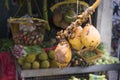 Nuwara Eliya, Sri Lanka: Traditional fruit and veg shop with King Coconut display