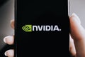 NVIDIA logo on the smartphone screen. Royalty Free Stock Photo