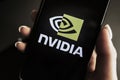 NVIDIA logo on the smartphone screen. Royalty Free Stock Photo