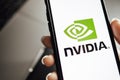 NVIDIA logo on the smartphone screen. Royalty Free Stock Photo