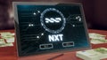 Nxt cryptocurrency logo on the pc tablet display. 3D illustration