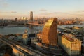 NY City skyline. Buildings of New York. New York Buildings. Skyline of NYC. Aerial view of Brooklyn Bridge with Royalty Free Stock Photo