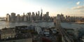 NY City skyline. Buildings of New York. New York Buildings. Skyline of NYC. Aerial view of Brooklyn Bridge with Royalty Free Stock Photo